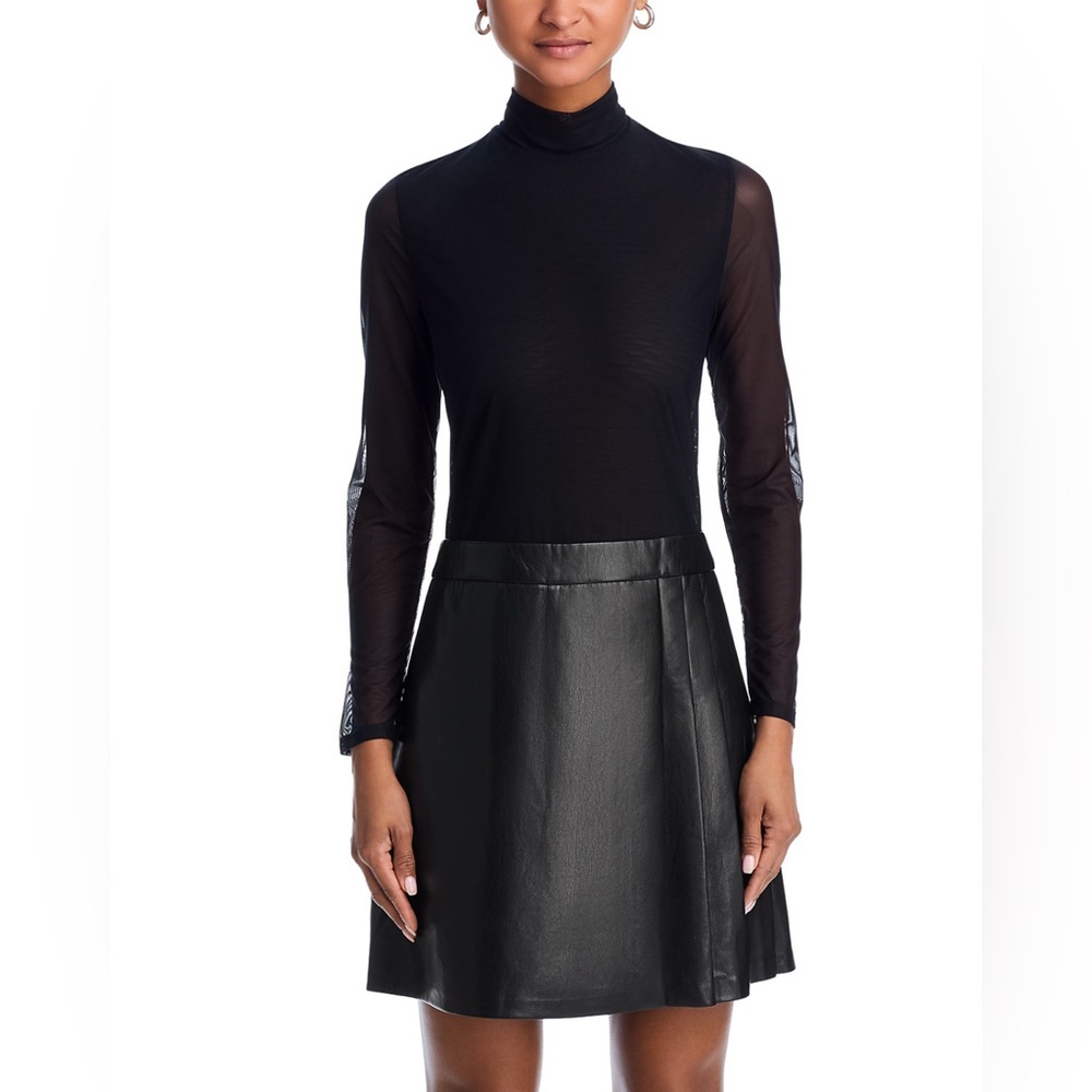 Alice + Olivia Chara Long Sleeve Mesh & Faux Leather Mini Dress - Picture 3 of 12